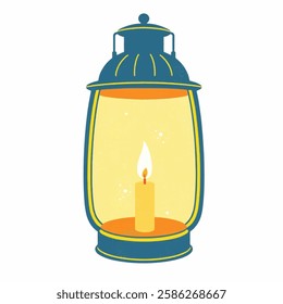 Illustration of a Vibrant Yellow Lantern - A rounded lantern with a glass center, positioned at the center and isolated on a plain white background.