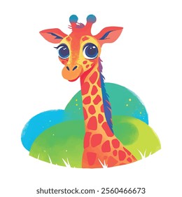 illustration of a vibrant-colored Giraffe, perfect for a children or kid theme
