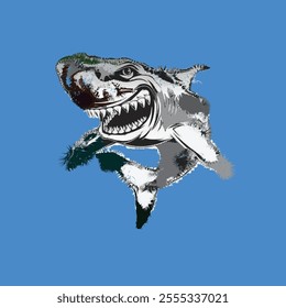 illustration of a vicious shark on a light blue background