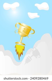 illustration of a victory trophy flying like a rocket