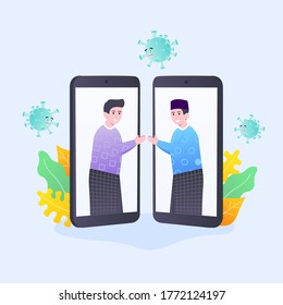 illustration of a video call during Eid due to Corona virus