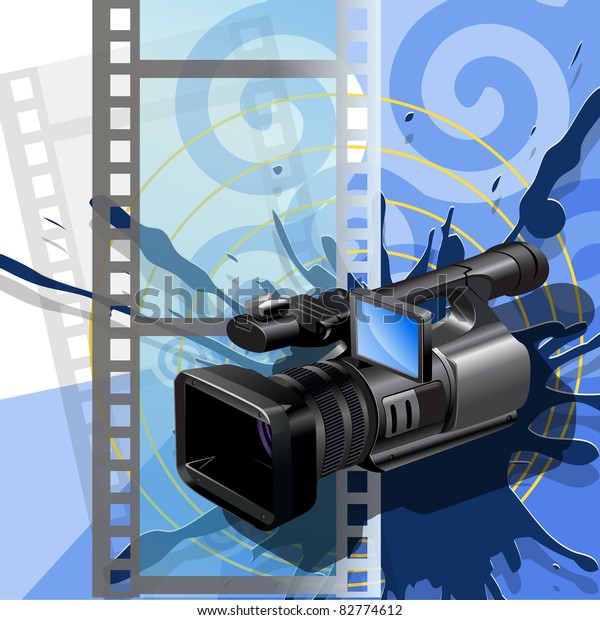 Illustration,\
video camera  on background of the\
film