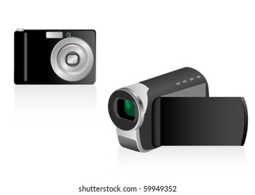 Illustration of a video camera and a photo camera