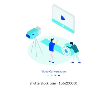 Illustration Video Conversation concept, a man is recording video, Can be used for landing page web, onboarding mobile apps, banner, vector-illustration.