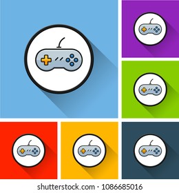 Illustration of video game icons with long shadow