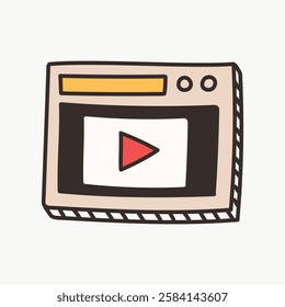 Illustration of a video player with a play button. Simple, cartoon style video player. Play button on a video player interface. Digital media concept. Doodle illustration vector.