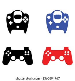 Illustration of vidoe game controllers in black, red and blue