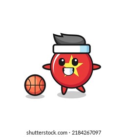 Illustration of vietnam flag badge cartoon is playing basketball , cute style design for t shirt, sticker, logo element