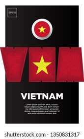 Illustration of Vietnam flag made of three country abbreviations letter with grunge sponge effect.