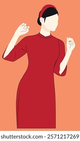 illustration of Vietnamese women wearing red ao dai