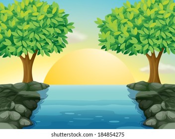 Illustration of a view of the beautiful river