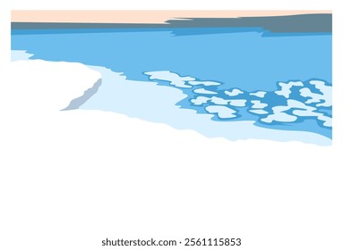 illustration of a view of the blue sea ice land in the afternoon. Suitable for backgrounds, advertisements, wall decorations, screen decorations, covers, hanging labels.