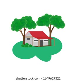 illustration of the view of a house with two trees can be used for any design