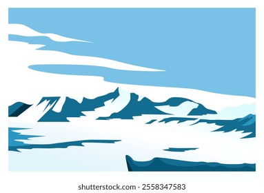 
illustration of a view of ice land under a blue sky. suitable for backgrounds, wall decorations, covers, hanging labels.