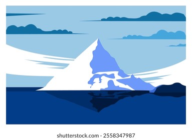 
illustration of a view of an iceberg floating in the middle of the sea. suitable for backgrounds, wall decorations, screen decorations, covers, hanging labels.