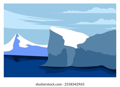 
illustration of a view of an iceberg in the middle of the sea. suitable for backgrounds, wall decorations, covers, hang tag.