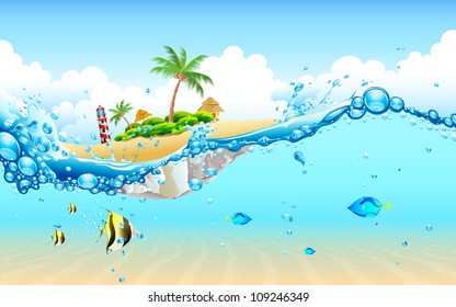 illustration of view of island from underwater