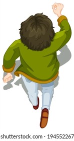 Illustration of a view of a man walking on a white background