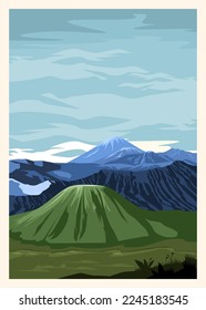 illustration of a view of Mount Bromo from Indonesia, good for posters etc