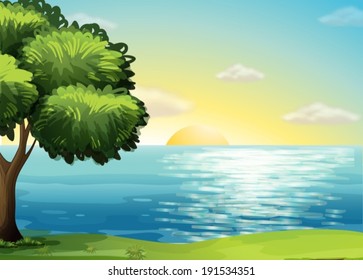 Illustration of a view of the ocean