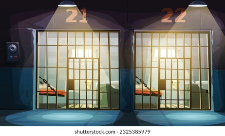 ilustración de las celdas vacías de prisión con vigas de sol en los bares