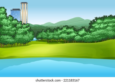 Illustration of a view of a park