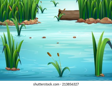 Illustration of a view of a pond
