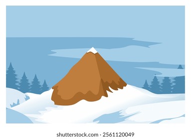 
illustration of a view of a pyramid on a snowy land with pine trees behind it. Suitable for backgrounds, advertisements, wall decorations, screen decorations, covers, hanging labels.