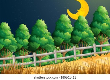 Illustration of a view of the sleeping moon at the jungle