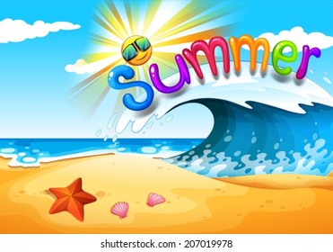 Illustration of a view of summer at the beach