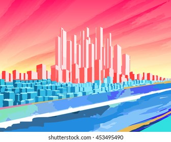 Illustration views of the city skyline background