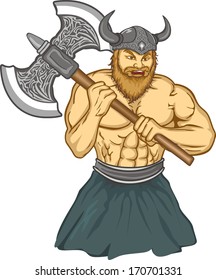 illustration Viking with an axe preparing for battle