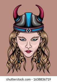 Illustration of viking girl with blonde hair