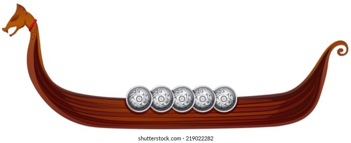 Illustration of a viking ship with shields