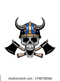 illustration of viking skull logo vector