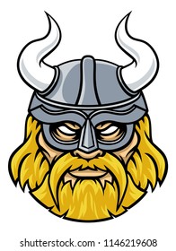 An illustration of a Viking warrior or gladiator wearing a horned helmet