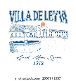 Illustration Villa de Leyva for t shirt, graphic modern