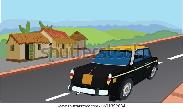 Illustration of Village home\
road