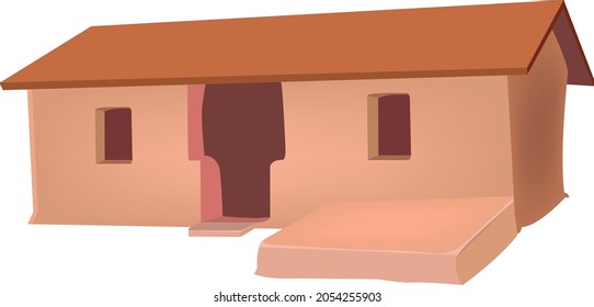 Illustration of Village Hut Door And window