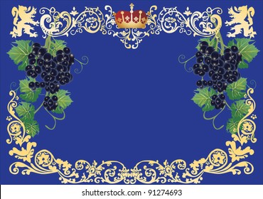 Illustration with vine frame on black background