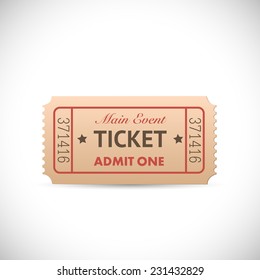 Illustration of a vintage Admit One ticket isolated on a white background.