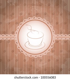 Illustration vintage background with coffee label, coffee bean's texture - vector