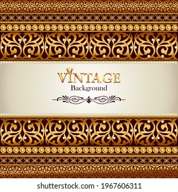 Illustration vintage background, elegant antiques, Victorian gold, floral ornament, baroque frame, beautiful invitation.