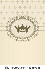 Illustration vintage background with floral frame and crown - vector