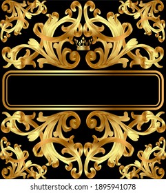 Illustration vintage background frame with gold ornament and crown