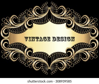 illustration vintage background frame with gold pattern