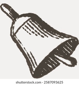 Illustration of a vintage bell in black and white. The bell is depicted with a simple, hand-drawn style, emphasizing its classic, vintage appearance. Vintage art illustration, vector.