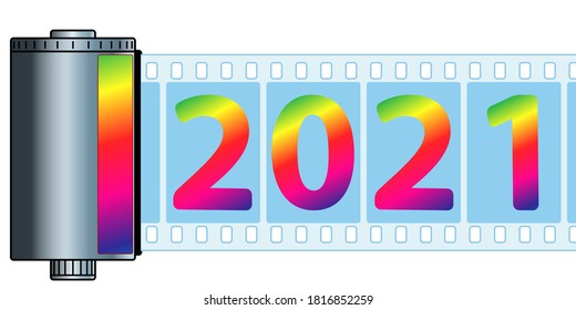 Illustration of the vintage cassette film and 2021 New Year numeration
