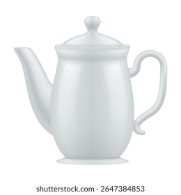 An illustration of a vintage ceramic teapot featuring smooth curves and a polished white finish, perfect for adding a touch of sophistication to tea parties or special occasions.