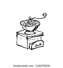 Illustration of a vintage coffee grinder.